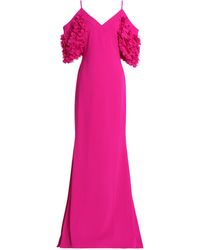 Badgley Mischka Cold-shoulder Appliquéd Crepe Gown Fuchsia - Pink