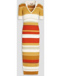 Gentry Portofino - Striped Metallic Ribbed-knit Midi Dress - Lyst
