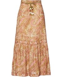 Zimmermann Brighton Gathered Paisley-print Linen Midi Skirt - Brown