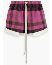 Rick Owens - Checked Cotton-flannel And Cupro-satin Shorts - Lyst