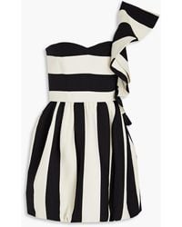 Valentino Garavani - One-shoulder Striped Wool And Silk-blend Crepe Mini Dress - Lyst
