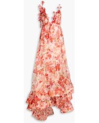 Zimmermann - Appliquéd Floral-print Silk-organza Gown - Lyst