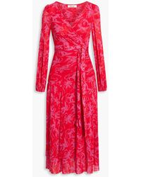 Diane von Furstenberg - Catalina Wrap-effect Printed Mesh Midi Dress - Lyst