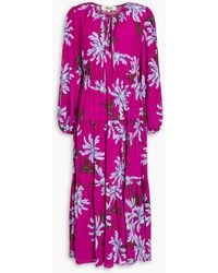 Diane von Furstenberg - Dominique gestuftes midikleid aus crêpe mit floralem print - Lyst