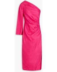 Veronica Beard - Patsy One-shoulder Pleated Linen-blend Midi Dress - Lyst