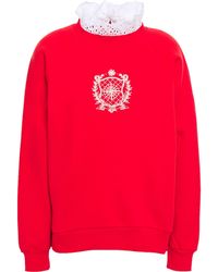 Sandro Broderie Anglaise-trimmed Flocked Cotton-fleece Sweatshirt Red