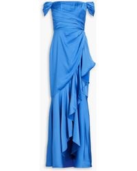 THEIA - Bailey Off-the-shoulder Draped Satin Gown - Lyst