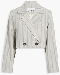 Ganni - Doppelreihiger cropped blazer aus twill mit streifen - Lyst