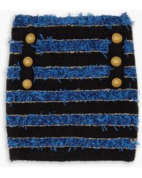 Balmain - Button-Embellished Striped Metallic Bouclé Mini Skirt - Lyst