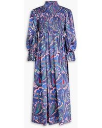 Borgo De Nor - Gerafftes maxikleid "catriona" aus baumwolle mit floralem print - Lyst