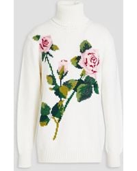 Dolce & Gabbana - Floral Intarsia Wool-blend Turtleneck Sweater - Lyst