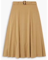 Veronica Beard - Arwen Belted Pleated Linen-blend Midi Skirt - Lyst