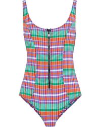 Lisa Marie Fernandez Jasmine Zip-detailed Checked Cotton-blend Swimsuit Multicolour