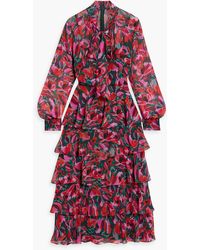 Mikael Aghal - Tiered Floral-print Chiffon Midi Dress - Lyst
