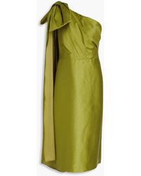 Marchesa - One-shoulder Bow-detailed Satin-twill Midi Dress - Lyst