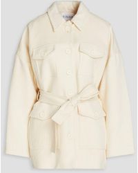 Claudie Pierlot - Belted Cotton-blend Tweed And Canvas Jacket - Lyst