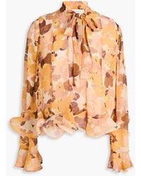 Zimmermann - Pussy-Bow Floral-Print Georgette Blouse - Lyst