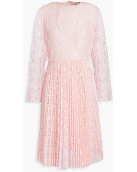 Huishan Zhang Pleated Lace Mini Dress - Pink