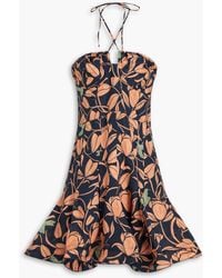 Agua Bendita - Anturio flora ausgestelltes minikleid aus leinen mit floralem print - Lyst