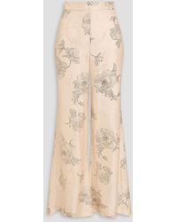 Zimmermann - Floral-print Silk-twill Flared Pants - Lyst