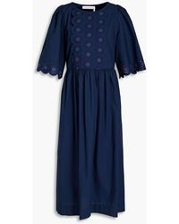 See By Chloé - Gathered Cotton-blend Poplin Midi Dress - Lyst