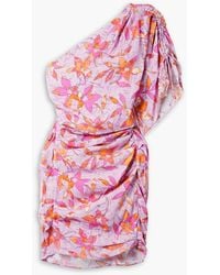 Isabel Marant - Solenne One-shoulder Ruched Floral-print Stretch-crepe Mini Dress - Lyst