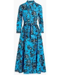 Diane von Furstenberg - Blaine Floral-print Cotton-blend Poplin Midi Shirt Dress - Lyst