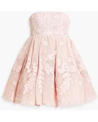 LoveShackFancy - Jaylen Strapless Embroidered Cotton-blend Mesh Mini Dress - Lyst
