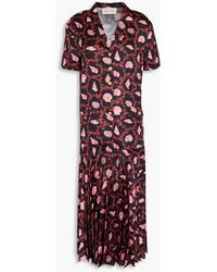 Saloni - Sonia Pleated Printed Satin-jacquard Midi Shirt Dress - Lyst