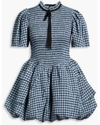 Ganni - Gingham Cotton-blend Seersucker Mini Dress - Lyst