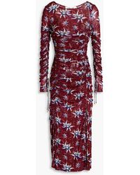 Diane von Furstenberg - Corinne Ruched Floral-print Mesh Midi Dress - Lyst