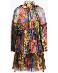 Zimmermann - Tropicana Ruffled Floral-print Silk-crepon Mini Dress - Lyst
