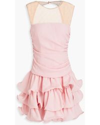 RED Valentino - Point D'esprit-paneled Ruffled Crepe De Chine Mini Dress - Lyst