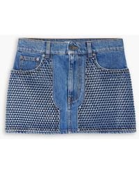 Area - Crystal-embellished Printed Denim Mini Skirt - Lyst