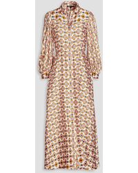 Maje - Printed Satin Midi Shirt Dress - Lyst