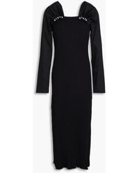 Mother Of Pearl - Embellished Ribbed Stretch Cotton-blend Jersey And Satin Midi Dress - Lyst
