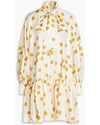 Zimmermann - Pussy-bow Polka-dot Silk-satin Mini Dress - Lyst