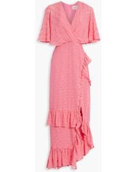 Saloni - Rose Wrap-effect Fil Coupé Silk-blend Chiffon Maxi Dress - Lyst