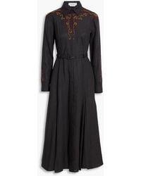 Gabriela Hearst - Aloe Embroidered Pleated Linen Midi Shirt Dress - Lyst