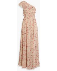 Mikael Aghal - One-shoulder Ruffled Floral-print Chiffon Maxi Dress - Lyst