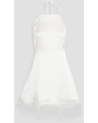 HVN - Reece Feather-embellished Satin Mini Dress - Lyst