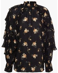 Maje - Ruffled Floral-Print Fil Coupé Woven Blouse - Lyst