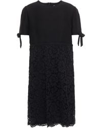 Valentino Garavani - Bow-embellished Paneled Corded Lace And Crepe Mini Dress - Lyst