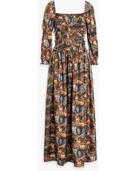 Shrimps - Harper Shirred Printed Silk-twill Maxi Dress - Lyst