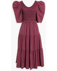 Sea - Simona Bow-detailed Smocked Cotton Midi Dress - Lyst