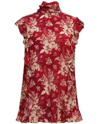 RED Valentino - Ruffled Floral-print Silk Crepe De Chine Top - Lyst