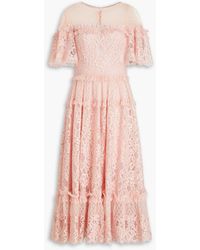 Zuhair Murad Tulle-paneled Corded Lace Midi Dress - Pink