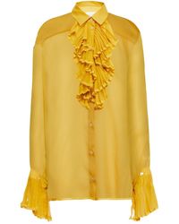 Maison Margiela Lace-trimmed Ruffled Silk-crepon Shirt - Multicolour