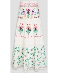 FARM Rio - Tiered Embroidered Cotton-mousseline Maxi Skirt - Lyst
