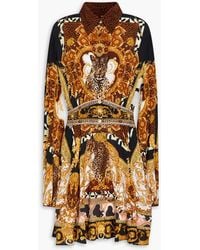 CAMILLA - Crystal-Embellished Printed Silk Crepe De Chine Mini Shirt Dress - Lyst